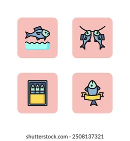 Marine food line icon set. Sardine, fish market symbol, dried fish. Seafood concept. Can be used for topics like fishing, restaurant menu, aquarium