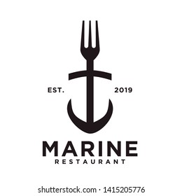 Marine fork restaurant logo design retro style