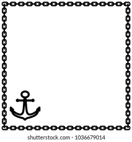 Marine frame. Black framework isolated on white background. Decoration nautical concept. Modern art scoreboard. Border from chain and anchor. Decoration sea rim. Stock vector illustration