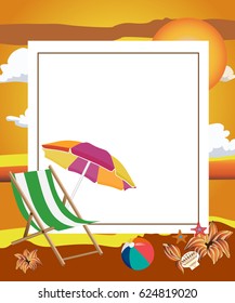 marine frame for a photo with a beach umbrella and deck chair at sunset
