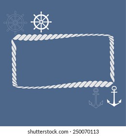 Marine frame of rope with an anchor and helm