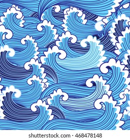 Marine graphic pattern with beautiful waves