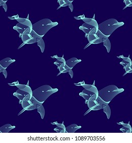Marine graphic seamless pattern with animal. Vector illustration. The crocodile consist of lines. Digital design  for wallpaper, packaging, textile, printing,  web.