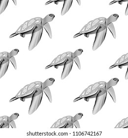 Marine graphic seamless pattern with animal. Vector illustration. The turtle consist of lines. Digital design  for wallpaper, packaging, textile, printing,  web.