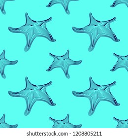 Marine graphic seamless pattern with animal. Vector illustration. The starfish consist of lines. Digital design  for wallpaper, packaging, textile, printing,  web.