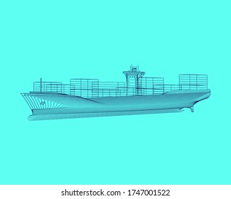 Marine graphic. Vector illustration. Container ship consist of lines. Digital element design  for business cards, invitations, gift cards, flyers and brochures, web.