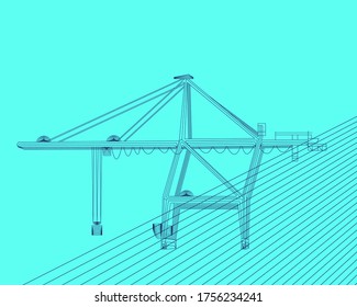 Marine graphic. Vector  illustration. Container crane consist of lines. Digital element design  for business cards, invitations, gift cards, flyers and brochures, web.