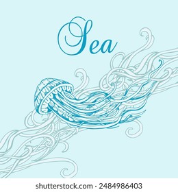 Marine graphics print. Vector hand drawn illustration.