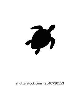 Marine green turtle on white background. Turtle silhouette. Top view. 
