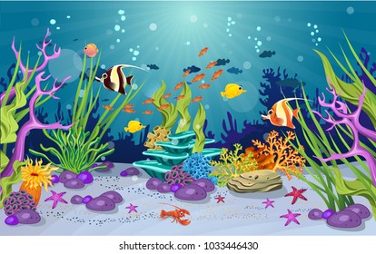 marine habitats and the beauty of coral reefs. There are anemones and cute fish.