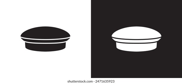 Marine hat icon, Flat icons of mens hats. Simple icons of classic hats, Summer hat, Cowboy, Menswear, Sun visor, Fashion element vector illustration on black and white background. eps 10