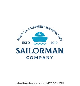 Marine hat illustration logo design with text