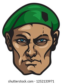 marine head in green beret vector emblem