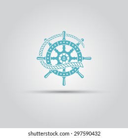 Marine helm around which winds the rope isolated vector element