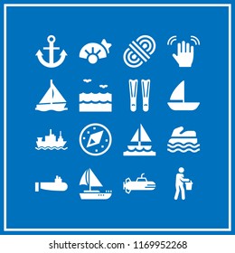 marine icon. 16 marine vector set. sea scooter, sailing, rope and anchor icons for web and design about marine theme