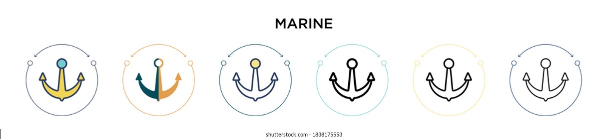 Marine icon in filled, thin line, outline and stroke style. Vector illustration of two colored and black marine vector icons designs can be used for mobile, ui, web