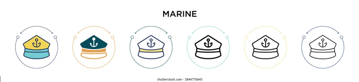 Marine icon in filled, thin line, outline and stroke style. Vector illustration of two colored and black marine vector icons designs can be used for mobile, ui, web