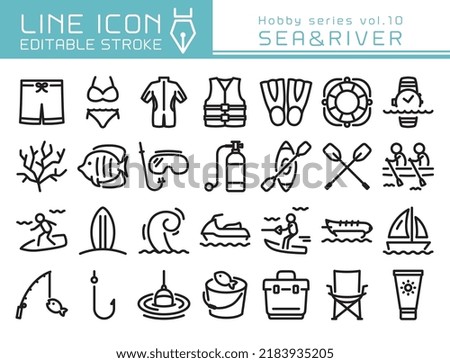 Marine sports vector icon set. Editable line stroke.