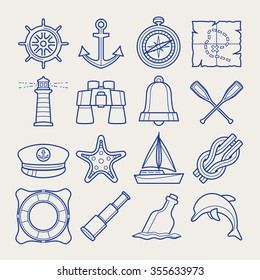 Marine icon set in thin line style