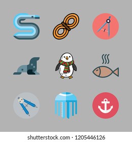 marine icon set. vector set about jellyfish, rope, penguin and anchor icons set.