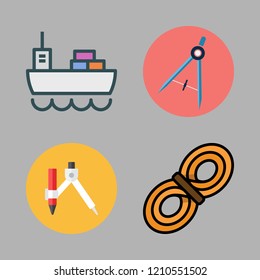 marine icon set. vector set about compass, cargo ship and rope icons set.