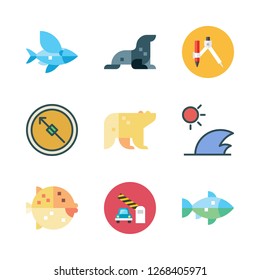 marine icon set. vector set about puffer fish, polar bear, barrier and sea lion icons set.