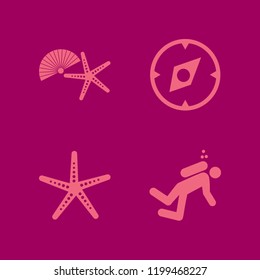 marine icon. marine vector icons set diver, starfish, compass and shell starfish