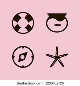 marine icon. marine vector icons set aquarium, starfish, compass and lifebuoy