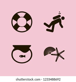 marine icon. marine vector icons set aquarium, diver, shell starfish and lifebuoy