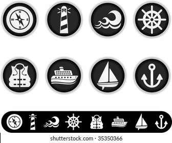 marine icons - a series of white buttons and simple icon versions of them