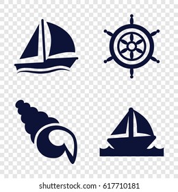 Marine icons set. set of 4 marine filled icons such as boat, helm, sailboat