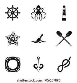 Marine icons set. Simple style set of 9 marine vector icons for web design