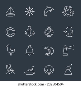 marine icons, thin line design, dark background