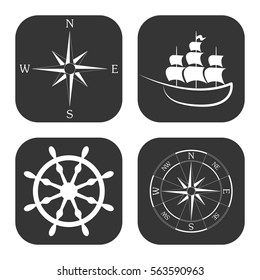 Marine icons vector set on gray  buttons