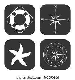 Marine icons vector set on gray  buttons