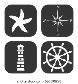 Marine icons vector set on gray  buttons