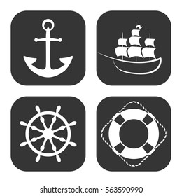 Marine icons vector set on gray  buttons