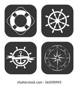 Marine icons vector set on gray  buttons