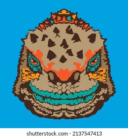 Marine iguana face vector illustration in decorative style, perfect for kids tshirt design and mascot logo