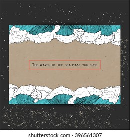 marine illustration. hand drawn sea waves decoration. cute cartoon style