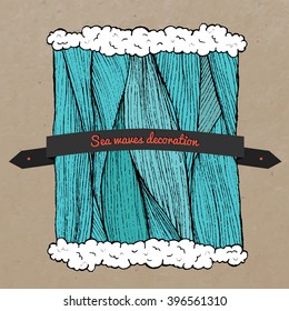 marine illustration. hand drawn sea waves decoration. cute cartoon style