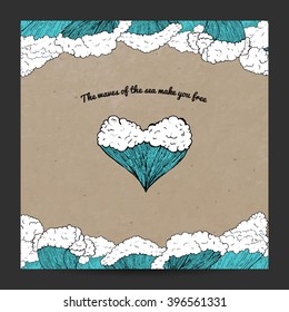 marine illustration. hand drawn sea waves decoration. cute cartoon style
