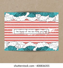 marine illustration. hand drawn sea waves decoration. cute cartoon style