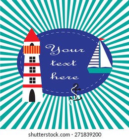 Marine Illustration with lighthouse, ship and anchor