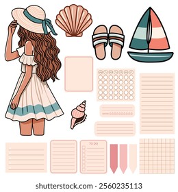 Marine Images and Daily Planner Vector Clip Art Set of Elements - Cute Style