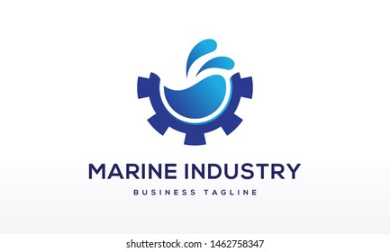 Marine Industry Gear Water Technology Logo Design Vector Icon Symbol Illustration.