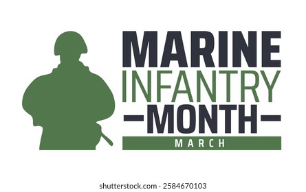 Marine Infantry Month background banner or poster design template. observed every year in March. Holiday concept. Use to any Template, card, poster, placard, template.