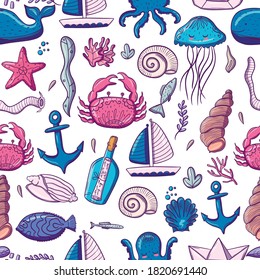 Marine inhabitants. Fish. Stickers. Cute characters in a modern style. For your design.