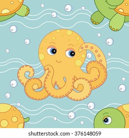 marine inhabitants pattern. vector illustration