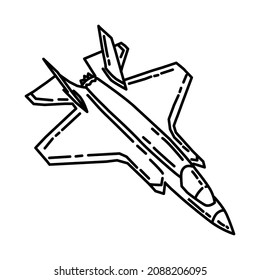 Marine Jet Fighter Part of Military and Marine Corps Equipments Hand Drawn Icon Set Vector